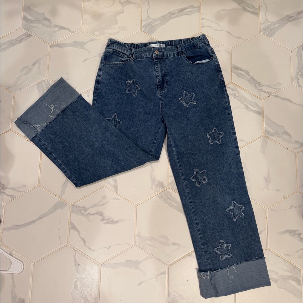 Star Patterned Wide Leg Women's Jeans